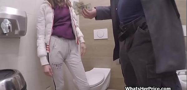 Big cock sucking at a public toilet for money